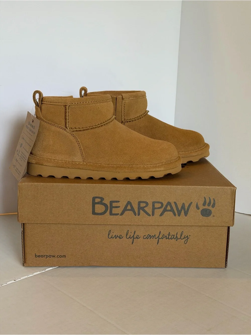 BearPaw Kids Tan Suede Slip-On Ankle Boots